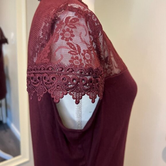 INC International Concepts Maroon Lace Trim Top, Size Large - Picture 8 of 15